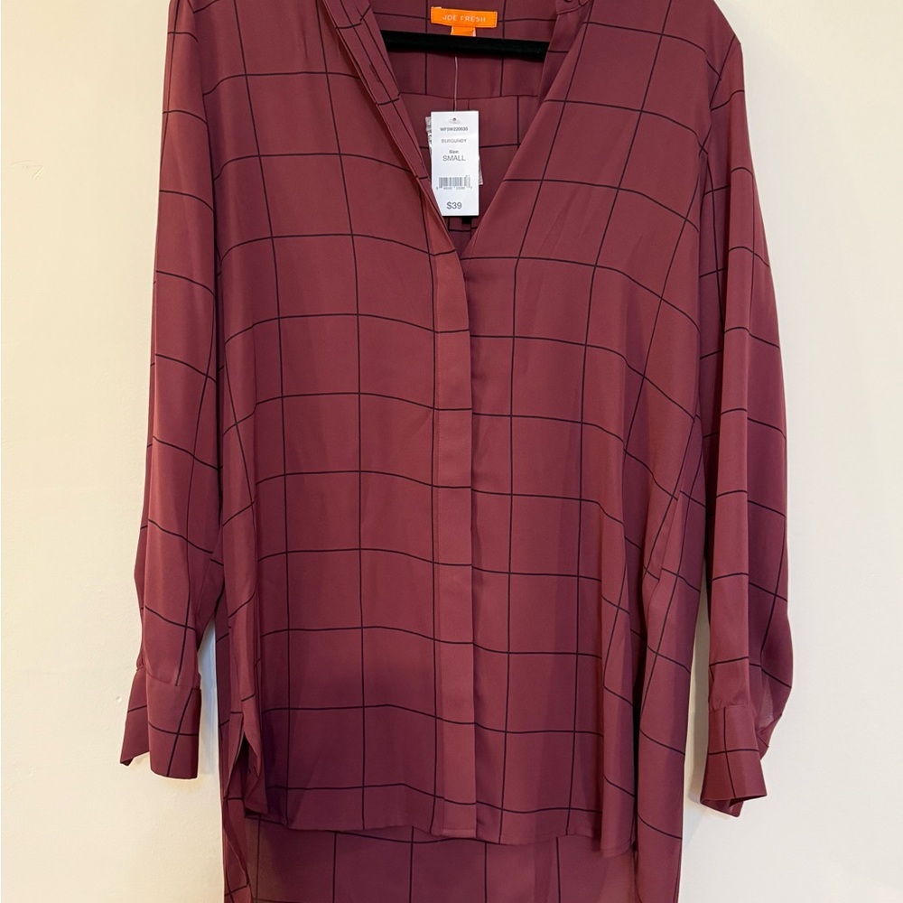 Joe Fresh Burgundy Checkered Blouse